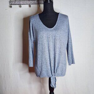 Green Envelope LA Blue Steel Black Heather Scoop 3/4 Sleeve Tie Front Sweater L